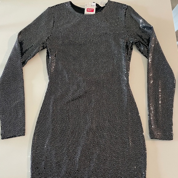 BRAND NEW (with tags!) black, sparkly sequin long-sleeve dress - Picture 1 of 4